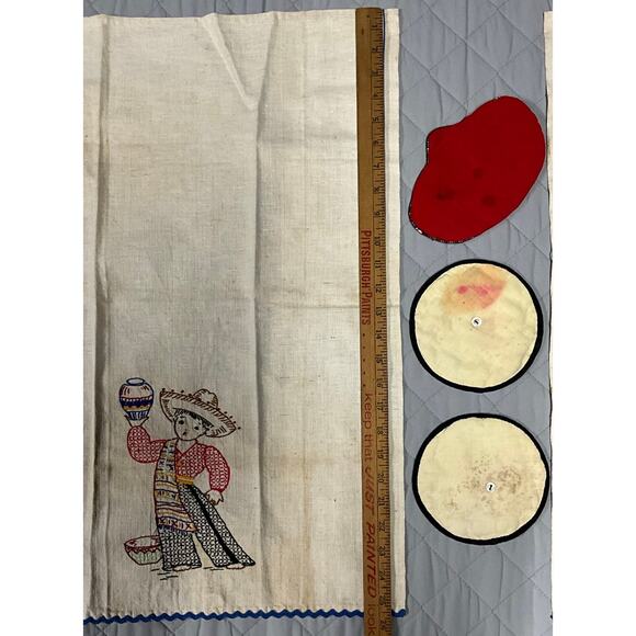 VTG Handmade 5 Pc Set Tea Towels Hot Pads Hand Stitched Southwest Mexcian Themed - Picture 8 of 10